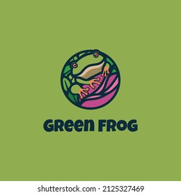 Simple Illustration Logo Design Green Frog on red flower  - Vector