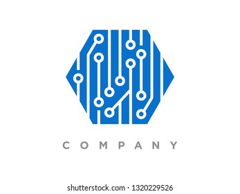 simple illustration logo design hexagon techno.
