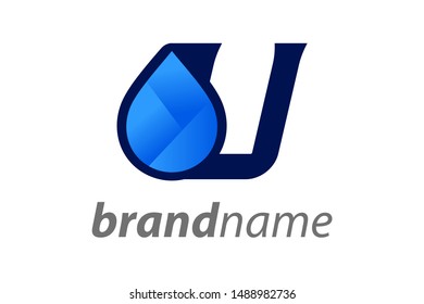 Simple illustration logo design initial U combine with water icon.