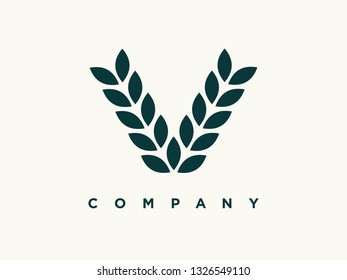 simple illustration logo design letter V combine with leaf.
