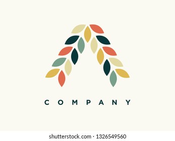simple illustration logo design letter A combine with leaf.