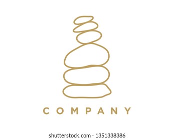 Simple illustration logo design mono line rock balance in gold color.