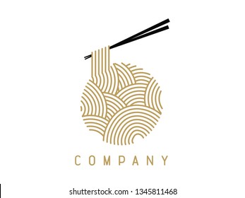 simple illustration logo design noodle in gold color