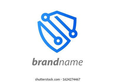 Simple illustration logo design shield combine with circuit.