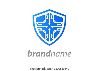 Simple illustration logo design shield combine with cross circuit.