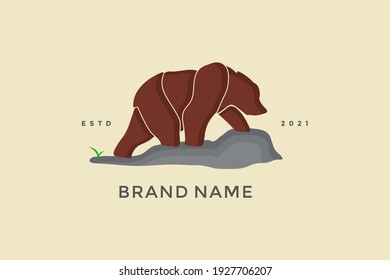 Simple illustration logo design Walking Bear.