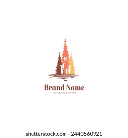 Simple illustration logo home family design Vector, Design Concept, Creative Element. Pine Tree logo template. suitable for rent business, homestay, hotel, villa, family gathering, community and etc