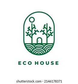 Simple illustration logo line art green eco house