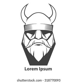 simple illustration for logo, viking head, front view, angry, sport team