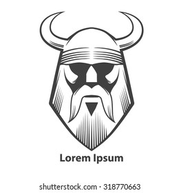 simple illustration for logo, viking head, front view, angry, sport team