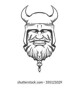 simple illustration for logo, viking head, front view, angry, sport team