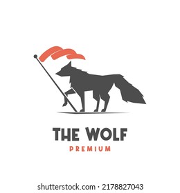 Simple illustration logo of a wolf with a flag