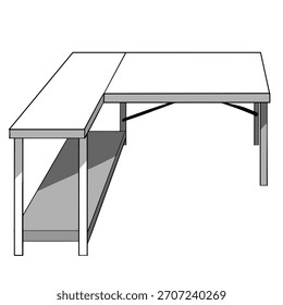 una ilustración simple de escritorio en forma de L