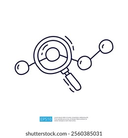 A simple illustration of a magnifying glass focusing on a molecular structure, symbolizing research and analysis in science.