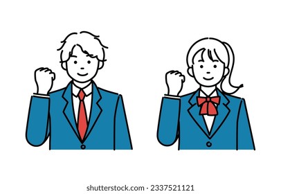 Simple illustration of male and female students doing a fight pose