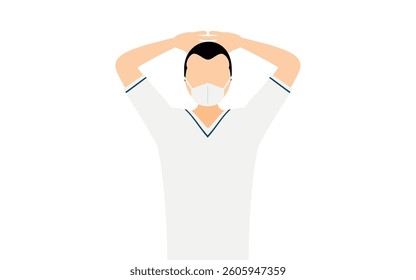 Simple illustration of a male nurse with a broad forehead and hands folded behind his head, Vector Illustration