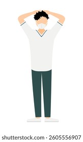 Simple illustration of a male nurse with dark hair, hands folded behind his head, Vector Illustration
