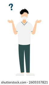 Simple illustration of a male nurse with dark hair questioning, Vector Illustration