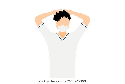 Simple illustration of a male nurse with dark hair, hands folded behind his head, Vector Illustration