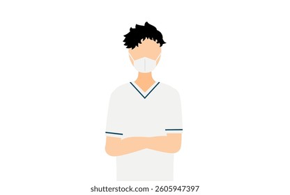 Simple illustration of a male nurse with dark hair, arms folded, Vector Illustration