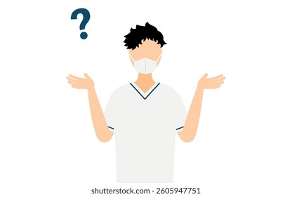 Simple illustration of a male nurse with dark hair questioning, Vector Illustration