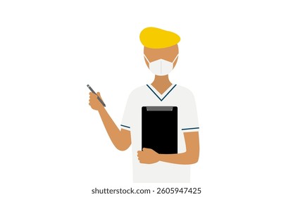 Simple illustration of a male nurse with a regent taking a record, Vector Illustration