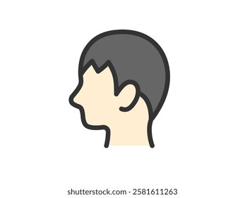 A simple illustration of a male profile icon (color line drawing).