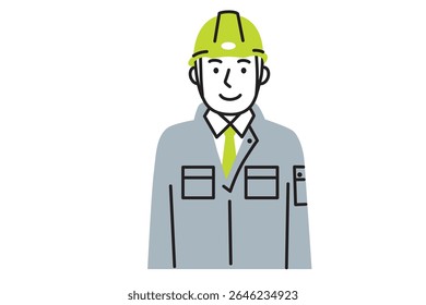 A simple illustration of a male worker wearing work clothes and a helmet