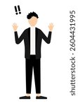 Simple illustration of a man in a black jacket raising his hand in surprise, Vector Illustration