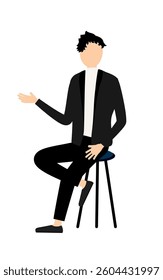 Simple illustration of a man in a black jacket talking while sitting in a chair, Vector Illustration