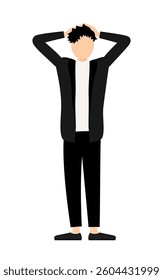 Simple illustration of a man in a black jacket with his hands behind his head, Vector Illustration