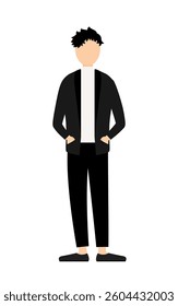 Simple illustration of a man in a black jacket with his hands in his pockets, Vector Illustration