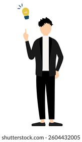 Simple illustration of a man in a black jacket inspiring an idea, Vector Illustration