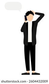 Simple illustration of a man in a black jacket talking on his phone, Vector Illustration
