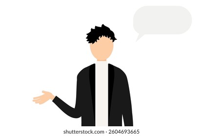 Simple illustration of a man in a black jacket talking, Vector Illustration