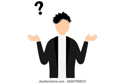 Simple illustration of a man in a black jacket asking a question, Vector Illustration