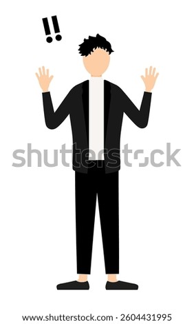 Simple illustration of a man in a black jacket raising his hand in surprise, Vector Illustration