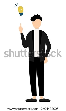 Simple illustration of a man in a black jacket inspiring an idea, Vector Illustration