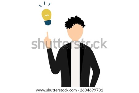 Simple illustration of a man in a black jacket inspiring an idea, Vector Illustration