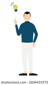 Simple illustration of a man in a blue turtleneck inspiring an idea, Vector Illustration