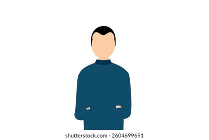 Simple illustration of a man in a blue turtleneck with his arms folded, Vector Illustration