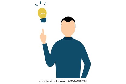Simple illustration of a man in a blue turtleneck inspiring an idea, Vector Illustration