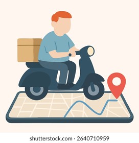 Simple Illustration Man Delivering Package on Scooter on Map Icon