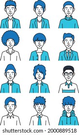 A simple illustration of a man with different hair styles and clothes.