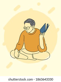 simple illustration of a man in glasses holding a book