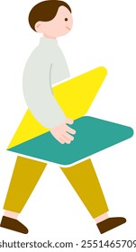 Simple illustration of a man holding a beginner's mark