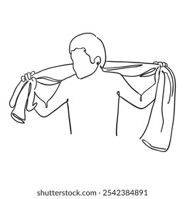 simple illustration of man holding towel line art hand drawn illustration