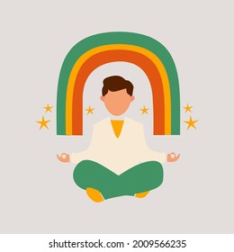 simple illustration of a man with imagination, with rainbow