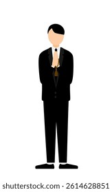 Simple illustration of a man in mourning clasp one's hands together in prayer with prayer beads, Vector Illustration