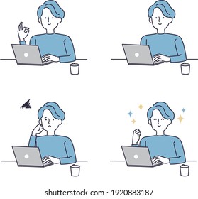 Simple illustration of a man operating a personal computer 